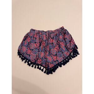 Simply Southern Women's Pink Pineapple Tassel Shorts Elastic Waist Size XS/S